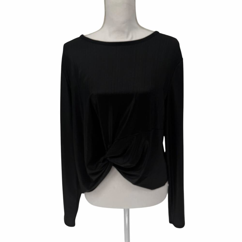 NEW Robert Rodriguez Black Metallic Long Sleeve Twisted Front Blouse